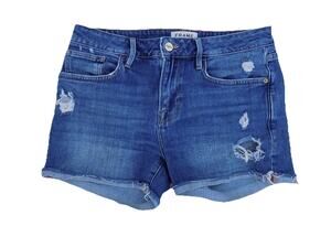 FRAME Le Grand Garcon Blue Denim Distressed Cut Off Raw Hem Shorts Size 25